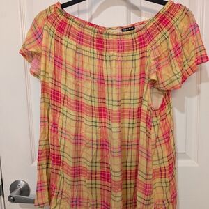 Torrid Plaid Blouse - Pink and Yellow